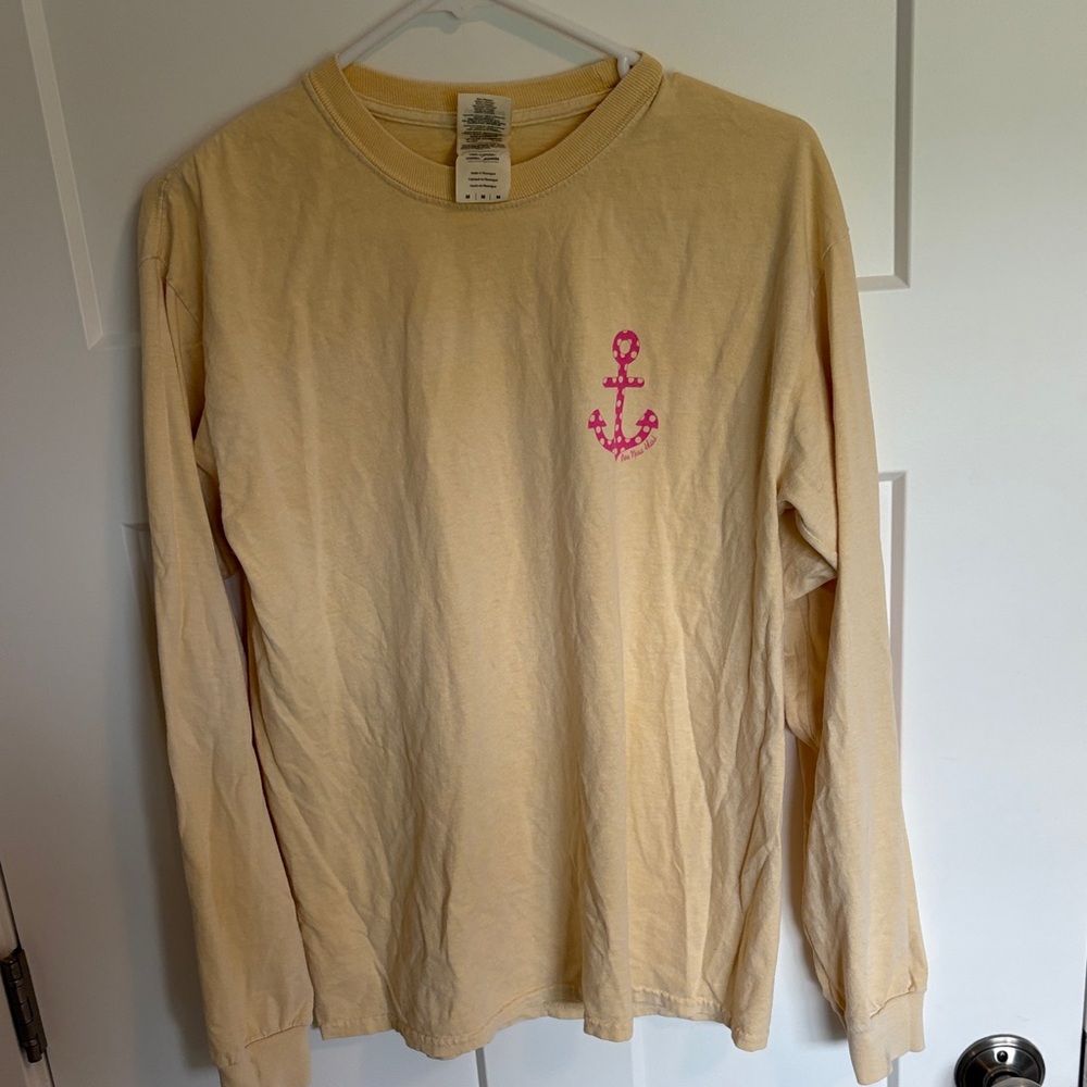 Cream Long Sleeve Shirt with Pink Anchor Design